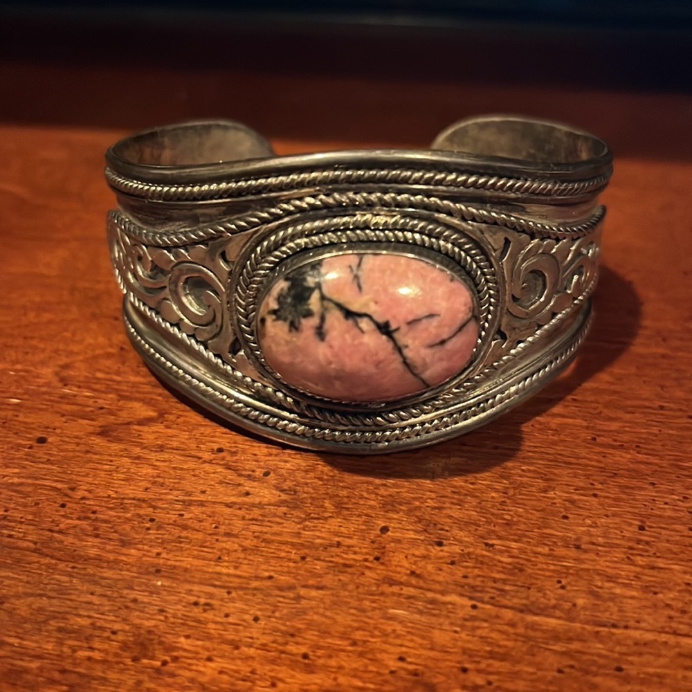 QVC Suarti Artisan Crafted Sterling Silver Rhodonite Cuff Bracelet